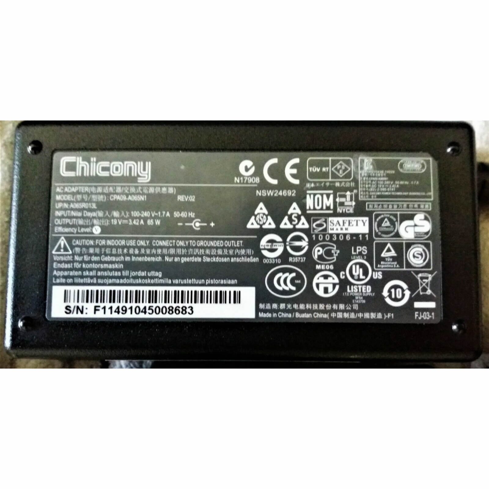 Chicony AC-OK065B13,ADP-65DB,ADP-65VH B adaptateur chargeur 19V 3.42A 65W alimentation originale pour Gateway MS2285 MD2614u MS2274 NV78 A11-065N1A CPA09-A065N1 séries