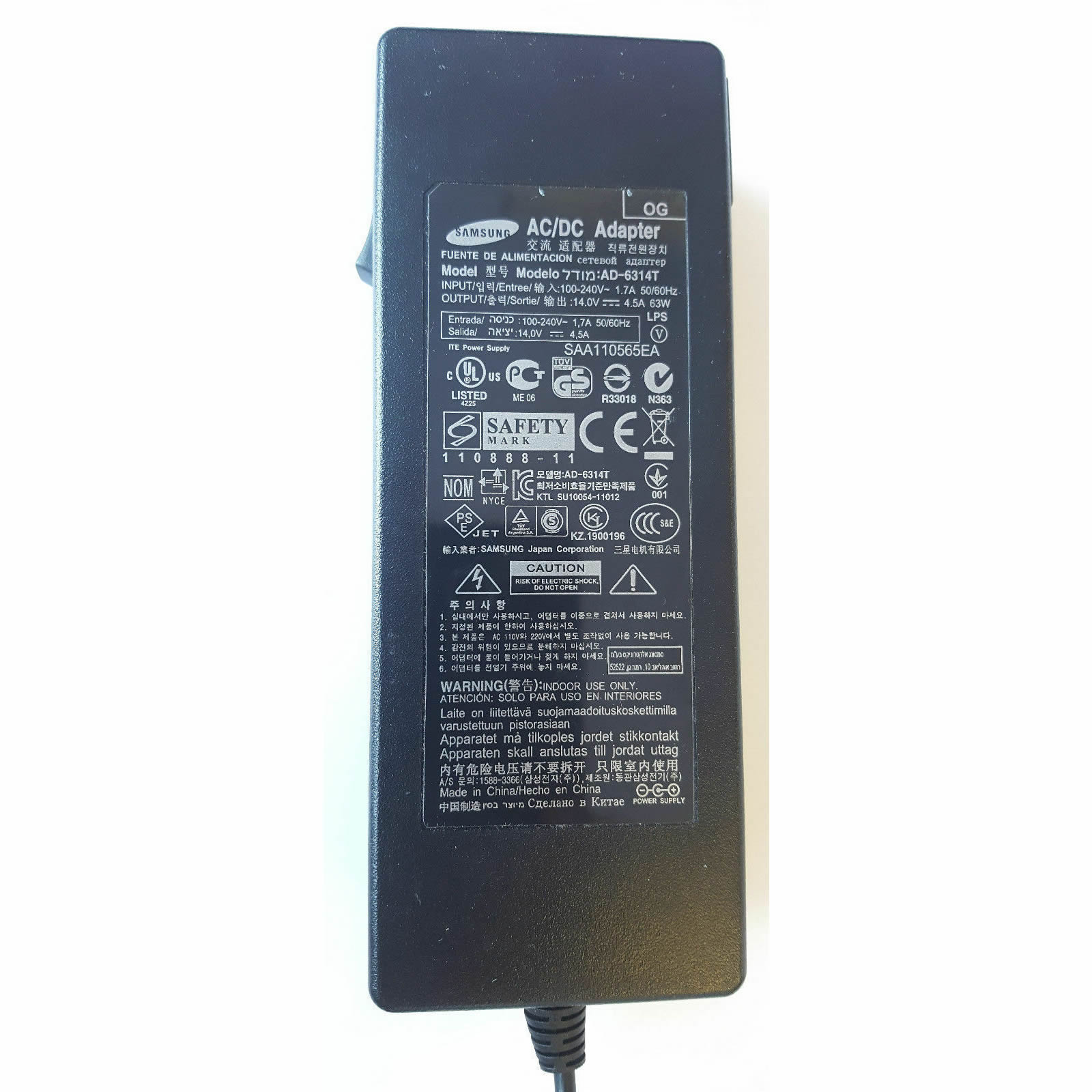 Samsung AD-6314T AD-6314C adaptateur chargeur 14V 4.5A 63W alimentation originale pour Samsung S24A300B S27B350H C24B550U TC220 LCD Monitor séries