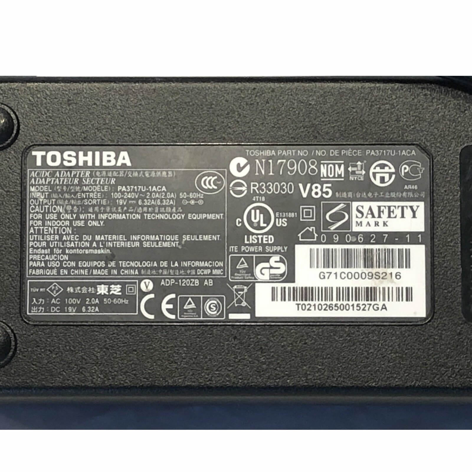 Adaptateur chargeur Toshiba PA3290E-1ACA PA5083U-1ACA PA3381U-1ACA PA-3290E-3AC3 19V 6.32A 120W alimentation originale pour Toshiba LX830-01P, DX 1210 séries