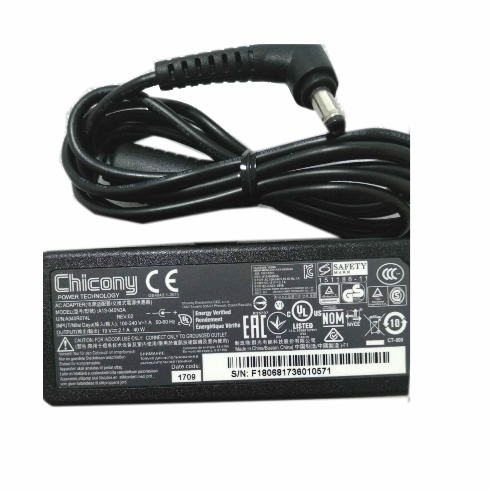 Adaptateur chargeur Chicony A13-040N3A 19V 2.1A 40W alimentation originale pour Samsung NP900X4D-A01IT NP900X4C-A06US séries