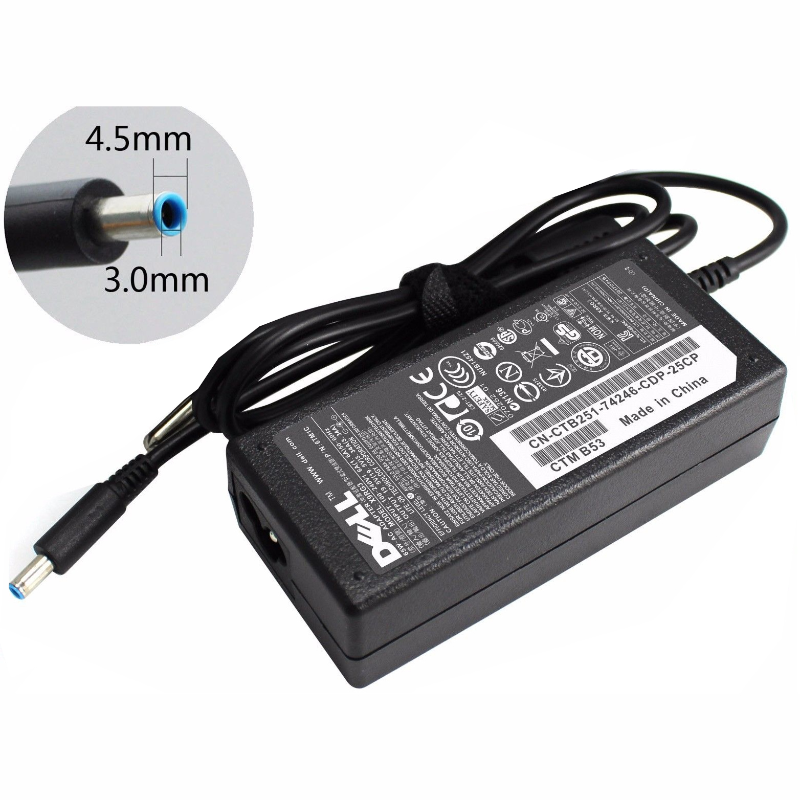 Adaptateur chargeur Dell 05NW44,074VT4,0N6M8J 19.5V 3.34A 65W alimentation originale pour Dell INSPIRON 13 7000 P57G, P57G001 séries