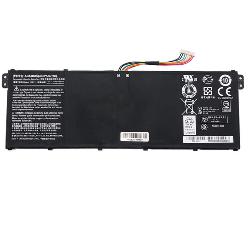 Batterie originale Acer AC14B8K, KT.0040G.004,4ICP5/57/80 15.2V 3220mAh pour ordinateur portable Acer Aspire E3-111 ES1-511 V3-111 V3-371 V5-132 E5-771G Chromebook 11 CB3-111 13 CB5-311 15 CB3-531 TravelMate B115-M Series