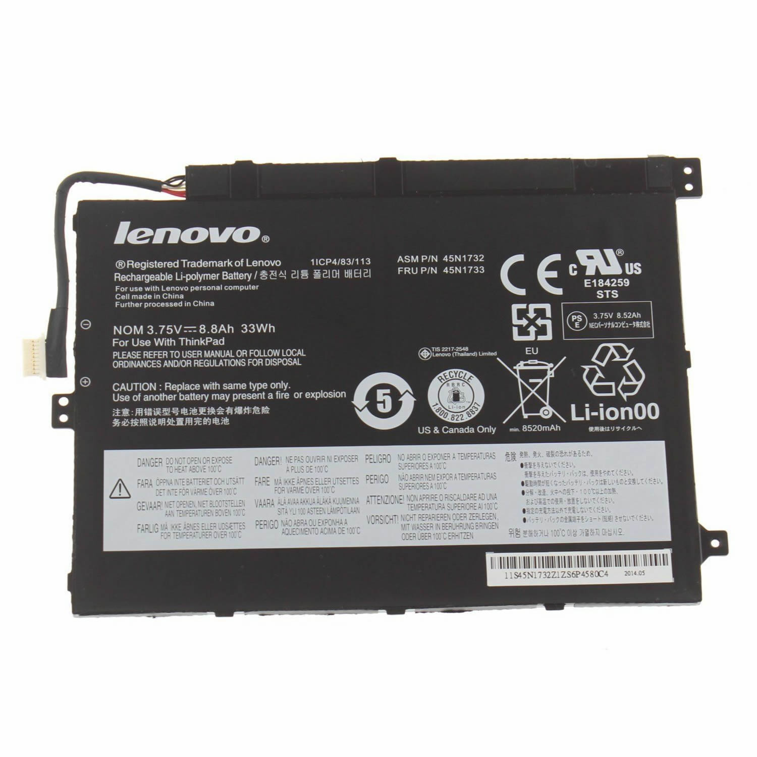 Batterie originale Lenovo 45N1728 45N1729 45N1726 45N1727 3.75V 33Wh pour ordinateur portable Lenovo Thinkpad 10 2014, ThinkPad Tablet 10 séries
