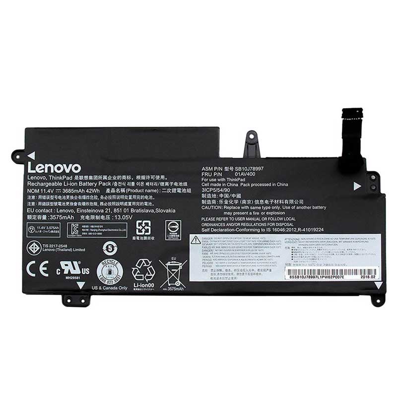 Batterie originale Lenovo 01AV400 SB10J78997 11.4V 3685mAh, 42Wh pour ordinateur portable Lenovo Thinkpad 13, Thinkpad13 séries