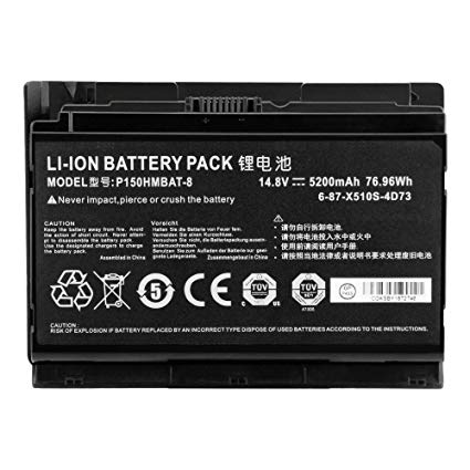 Batterie de remplacement Clevo P150HMBAT-8 P150EM 6-87-X510S-4D72 14.8V 5200mAh pour ordinateur portable Clevo 170sm, P150, X511 séries