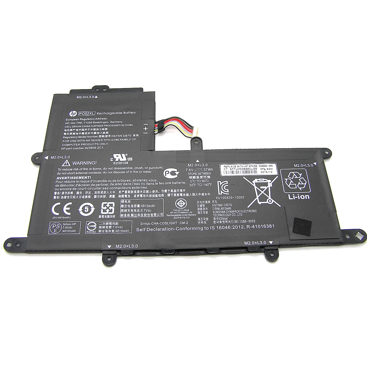 HP 824560-005 PO02XL TPN-Q166 batterie originale 7.6V 4810mAh, 37Wh pour ordinateur portable HP Stream 11-R000NF, Stream 11-R001NO séries