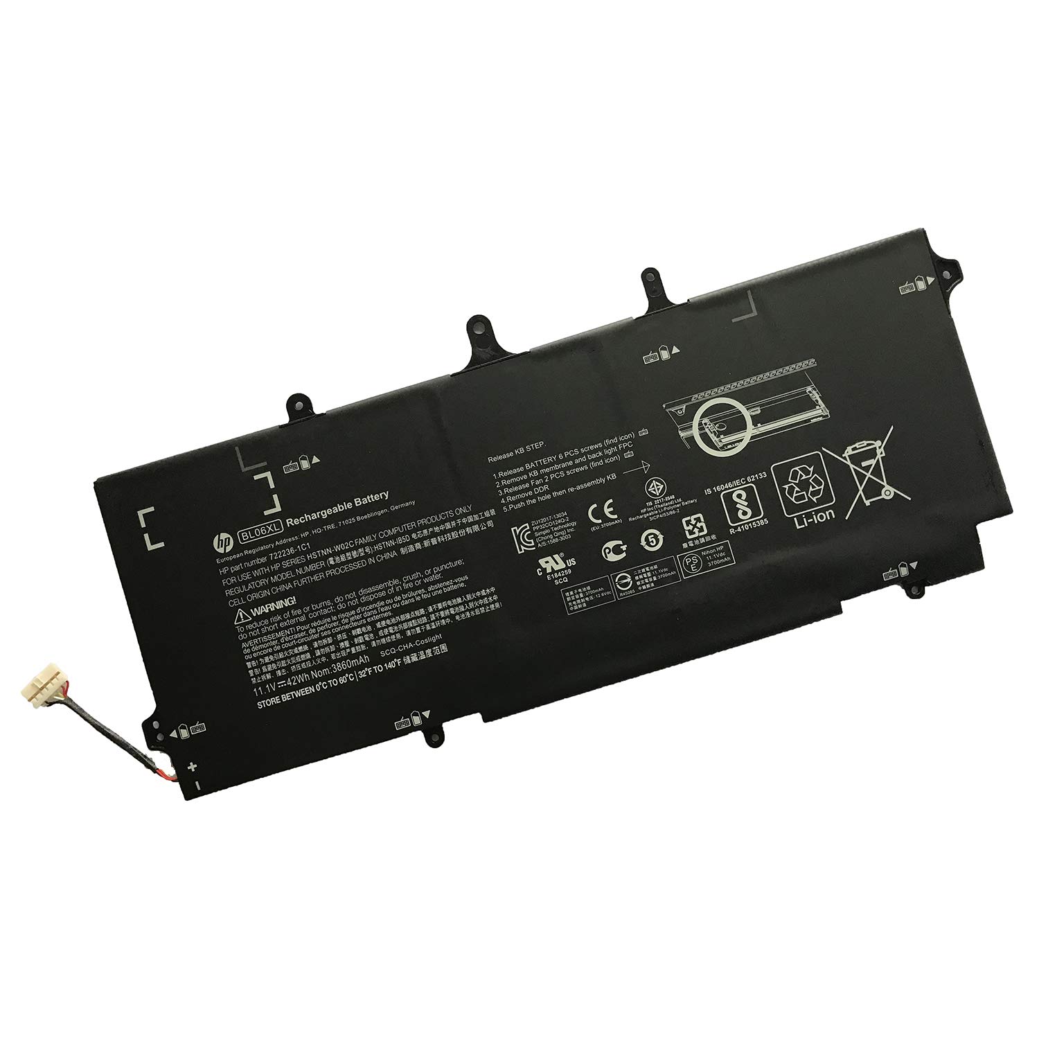 HP BL06XL HSTNN-DB5D 722236-171 batterie originale 11.1V 4000mAh pour ordinateur portable HP EliteBook Folio 1040 G1(F0G82AV), EliteBook Folio 1040 G1 (J6V88EC) séries