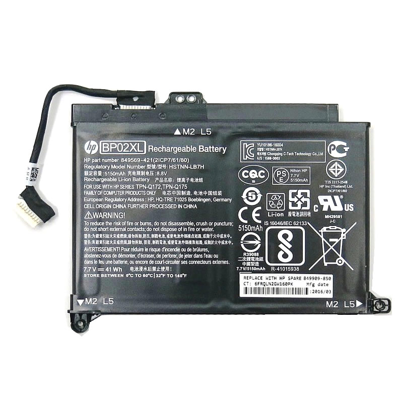 HP BP02XL HSTNN-LB7H 849569-541 batterie originale 7.7V 5150mAh, 41Wh pour ordinateur portable HP Pavilion 15-AU116NF, Pavilion 15-AW007NP séries