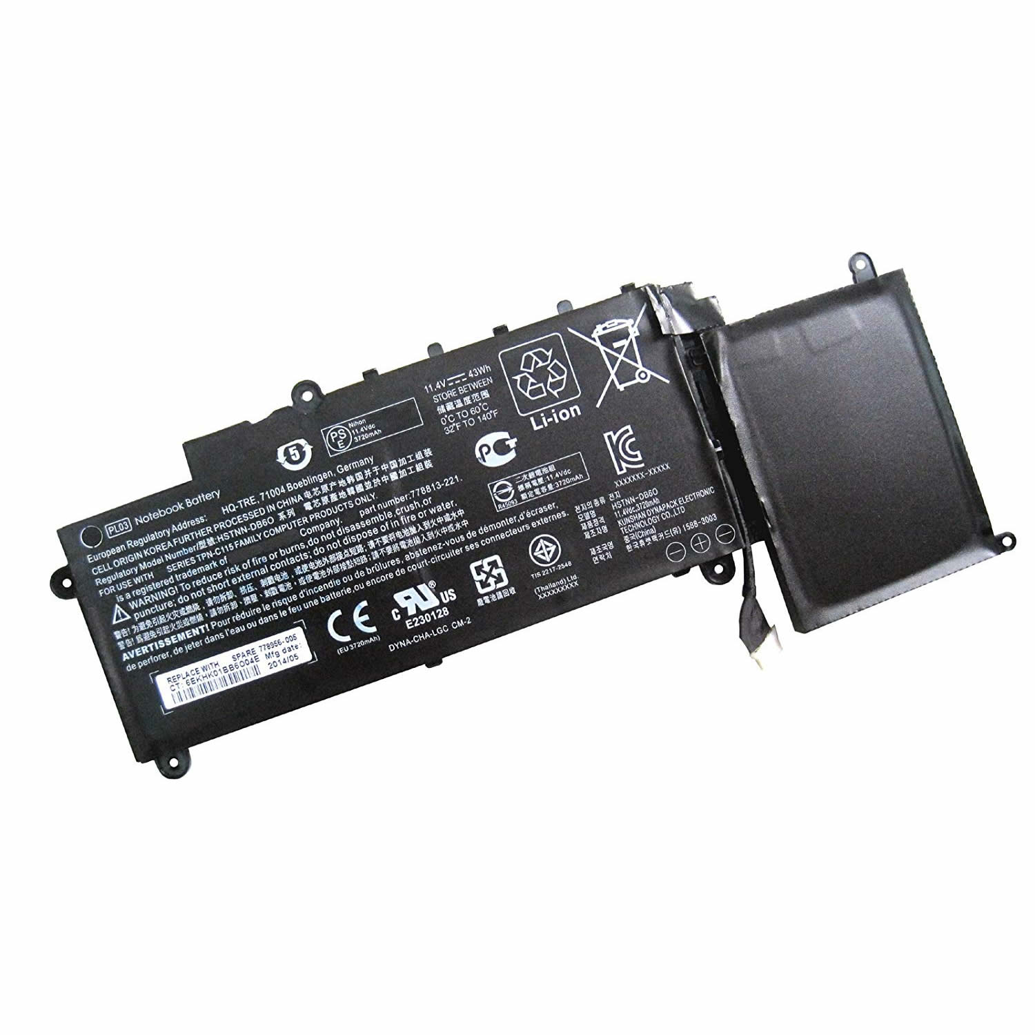 Batterie originale HP HSTNN-DB6O 778956-005 1588-3003 11.4V 3720mAh, 43Wh pour ordinateur portable HP Stream 11-p099nf, Stream 11-p000nf, Stream 11-p010na séries