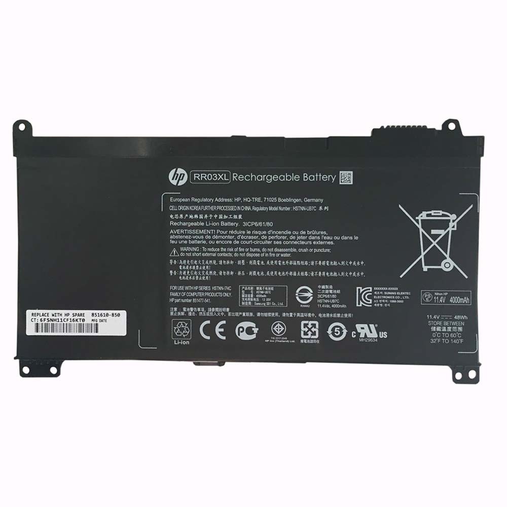 Batterie originale HP RR03XL 851610-850 HSTNN-Q02C 11.4V 3930mAh, 48Wh pour ordinateur portable HP ProBook 450 G4 1LT81ES, PROBOOK 430 G5 2WM02PA séries