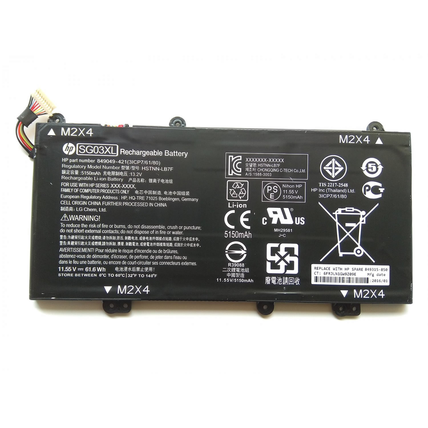 Batterie originale HP SG03XL HSTNN-LB7E 849048-421 11.55V 3450mAh, 41.5Wh pour ordinateur portable HP Envy 17-U294CL, ENVY 17-u110nr W2K90UA séries