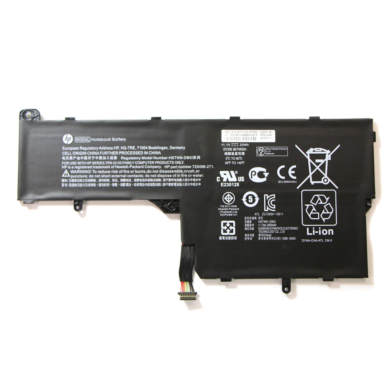 Batterie originale HP WO03XL 725606-001 HSTNN-IB5i 11.1V 2950mAh, 33Wh pour ordinateur portable HP Pavilion 13-P100ER, Pavilion 13-P151XX séries