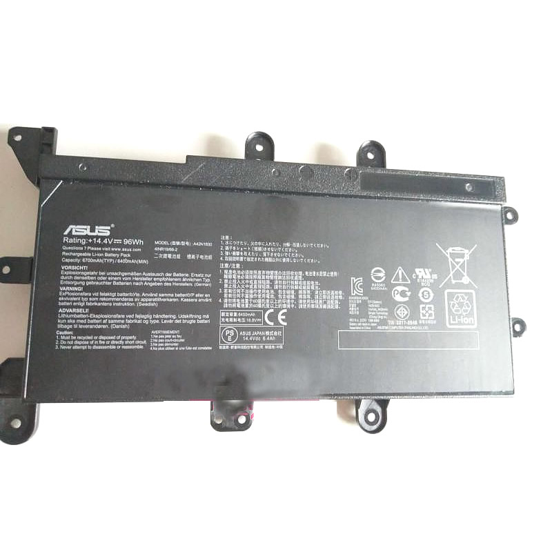 Batterie originale Asus 4INR19/66-2 A42N1830 0B110-00500200 14.4V 6400mAh, 96Wh pour ordinateur portable Asus ROG G703GX-E5039T, ROG G703GXR-EV002T séries