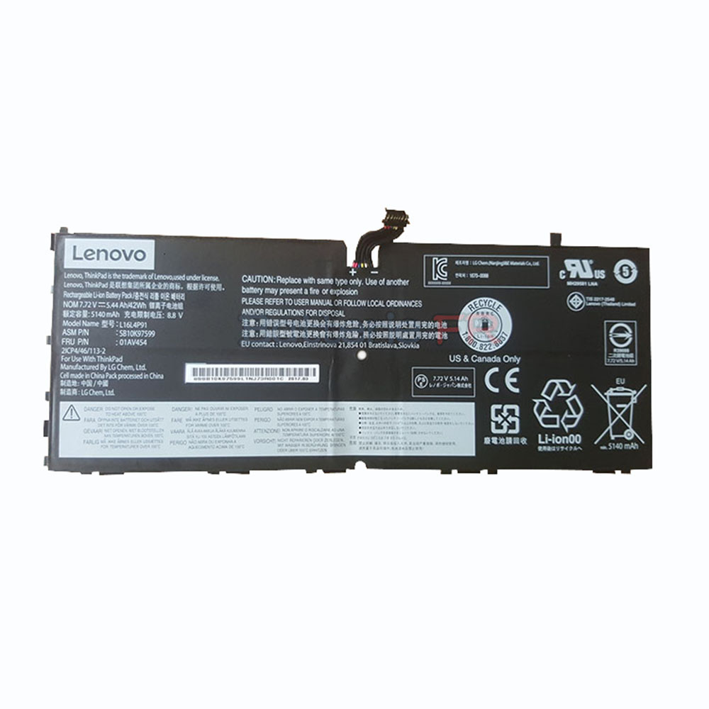 Lenovo 01AV454 L16L4P91 SB10K97599 batterie originale 7.72V 5440mAh, 42Wh pour ordinateur portable Lenovo ThinkPad X1 Tablet GEN 3 séries