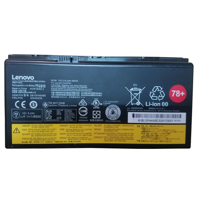 Batterie originale Lenovo SB10F46468 00HW030 01AV451 15V 6400mAh, 96Wh pour ordinateur portable Lenovo ThinkPad P71(20HKA00ECD), ThinkPad P71(20HK0000GE) séries