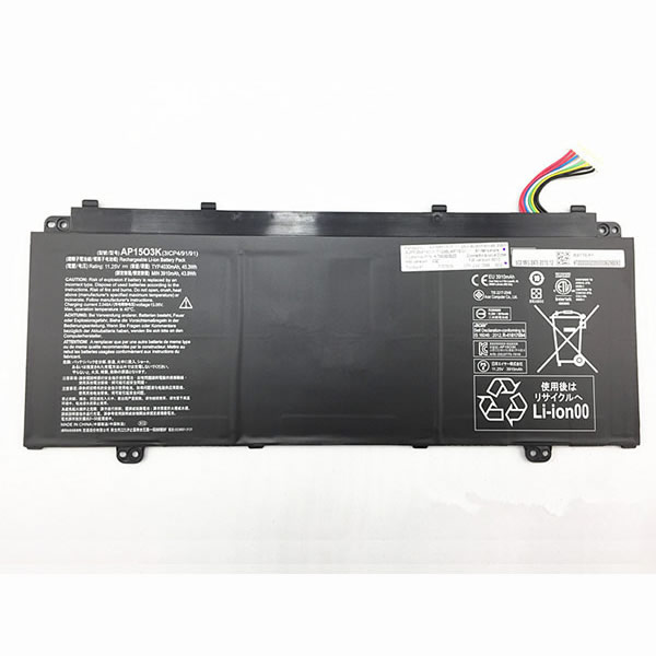 Batterie originale Acer AP15O3K AP1503K 11.25V 4030mAh, 45.3Wh pour ordinateur portable Acer Aspire S5-371T-716G, Aspire S13 S5-371-77A7 séries