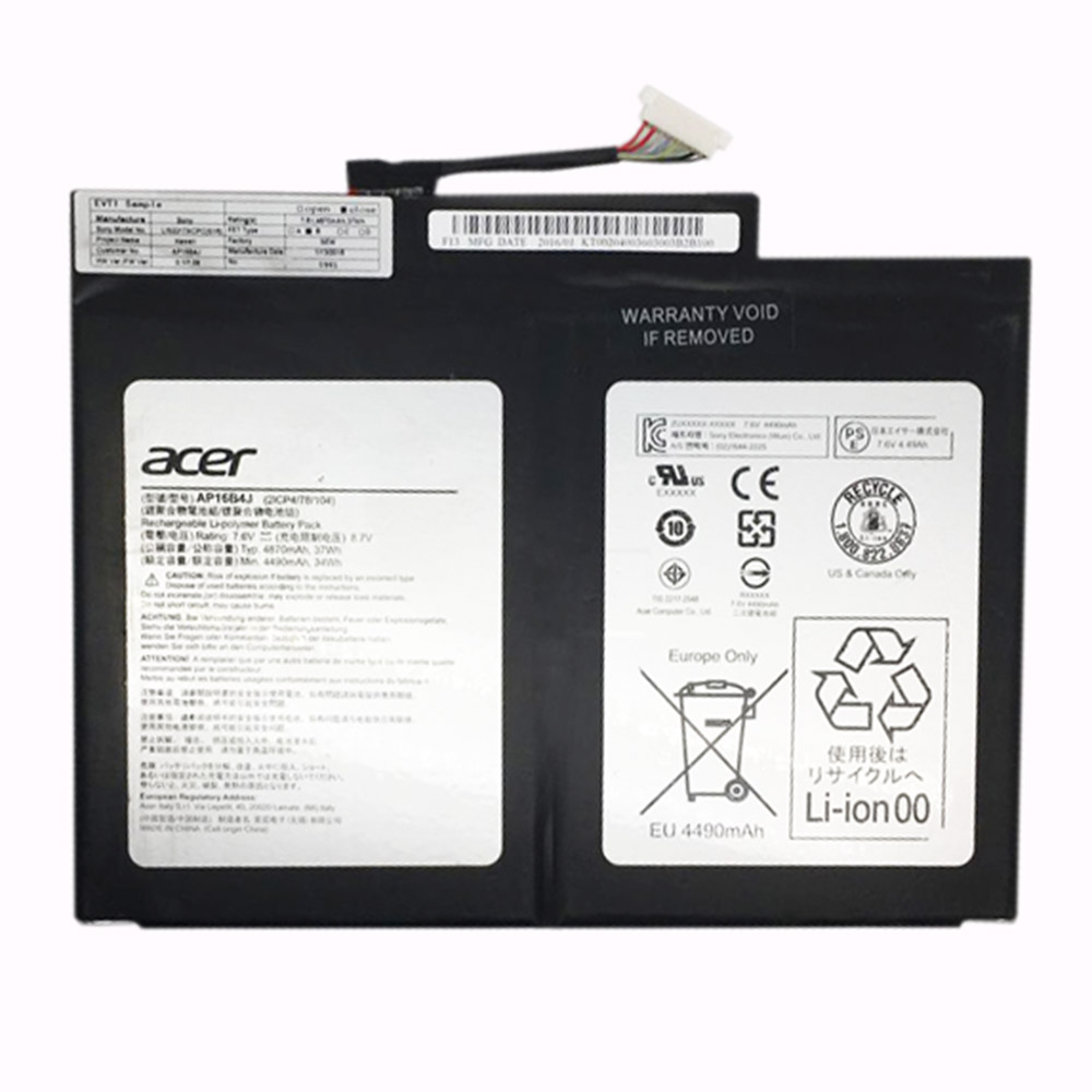 Batterie originale Acer AP16B4J KT.00204.003 7.6V 4870mAh, 37Wh pour ordinateur portable Acer Aspire Switch Alpha 12, SA5-271 séries