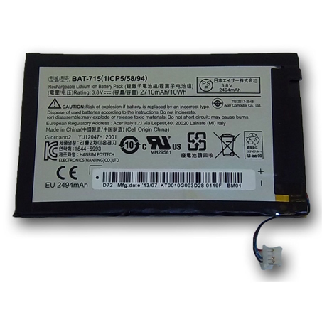 Batterie originale Acer BAT-715 1ICP5/58/94 3.7V 2710mAh, 10Wh pour ordinateur portable Acer Iconia Tab B1 (B1-A71) séries