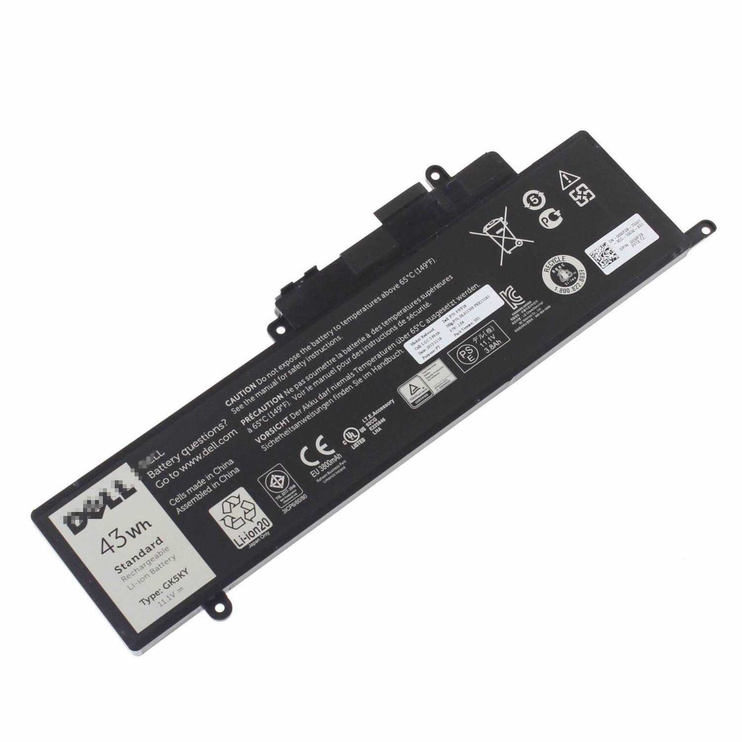 Batterie originale Dell 451-BBPG 04K8YH P20T003 11V 3800mAh, 43Wh pour ordinateur portable Dell Inspiron 11 3148, Inspiron 15 7000 séries