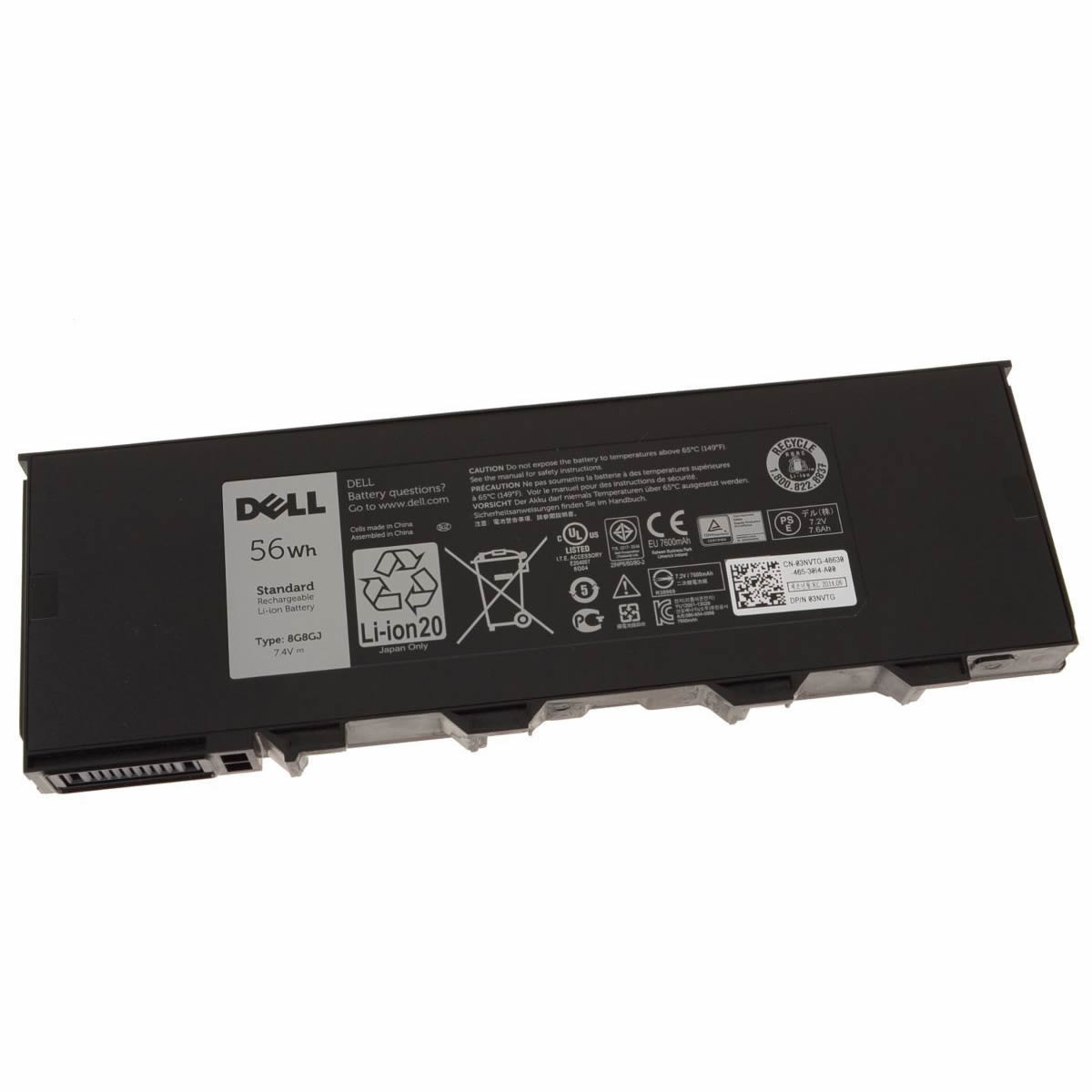 Batterie originale Dell 8G8GJ 3NVTG 03NVTG 7.4V 8000mAh, 56Wh pour ordinateur portable Dell Latitude 7204(i3-4010U/4GB/128GB), Latitude 7204(i7-4650U/16GB/512GB) séries