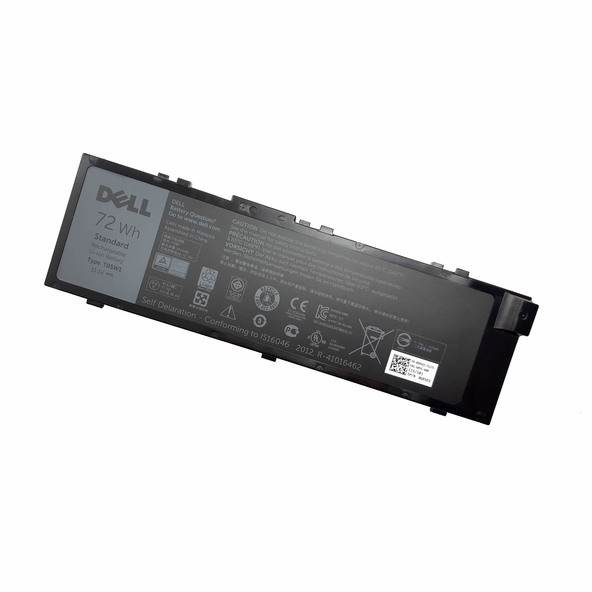 Dell T05W1 MFKVP 451-BBSB batterie originale 11.1V 6486mAh, 72Wh pour ordinateur portable Dell Precision 15 7520, Precision 7520 séries