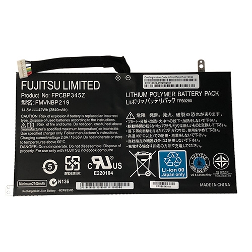 Batterie originale Fujitsu FPCBP345Z FPB0280 FMVNBP219 14.8V 2840mAh, 42Wh pour ordinateur portable Fujitsu UH552, UH572 séries