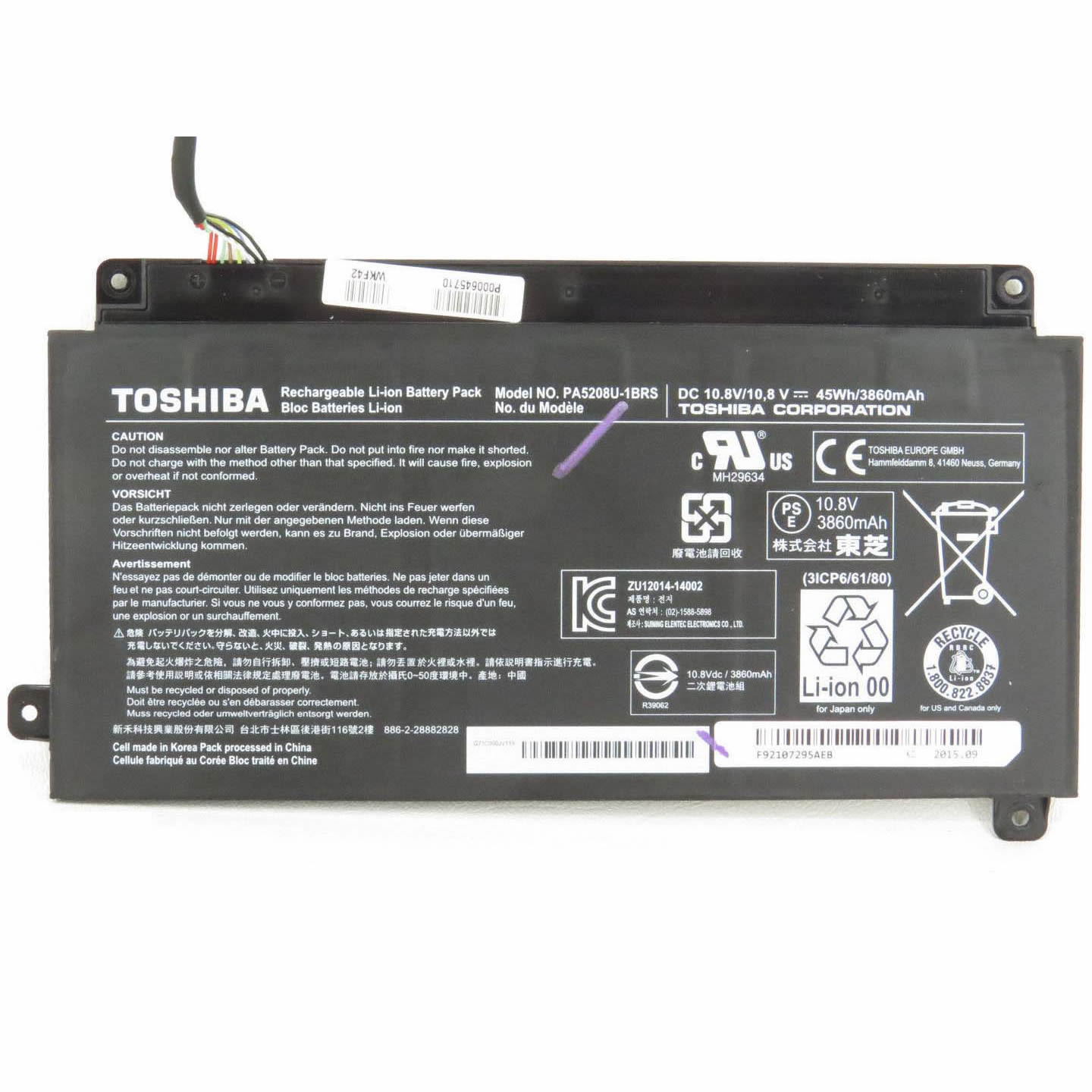 Toshiba PA5208U-1BRS CB35-C3300 CB30-B3122 batterie originale 10.8V 3860mAh, 45Wh pour ordinateur portable Toshiba Satellite Radius P55W-C5208-4K, Satellite Radius 15 P50W-C-110 séries