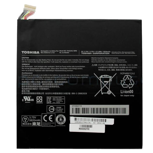 Toshiba PA5234U-1BRS batterie originale 3.75V 5820mAh, 21.8Wh pour ordinateur portable Toshiba Satellite Click 10 LXOW-C, Satellite Click 10 LX0W-C64M séries