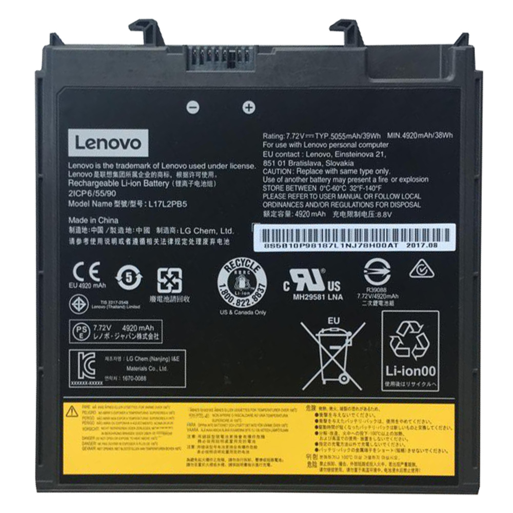 Batterie originale Lenovo L17L2PB5 L17M2PB5 7.77V 5050mAh, 39Wh pour ordinateur portable Lenovo V330-14ARR, v130-14igm 81hm séries