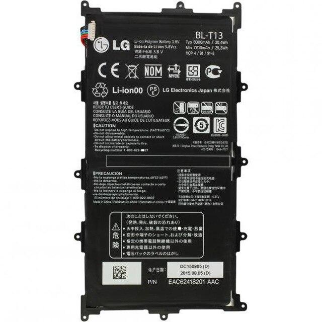 Batterie originale LG BL-T13 3.8V 8000mAh, 30.4Wh pour ordinateur portable LG G Pad 10.1 V700 séries