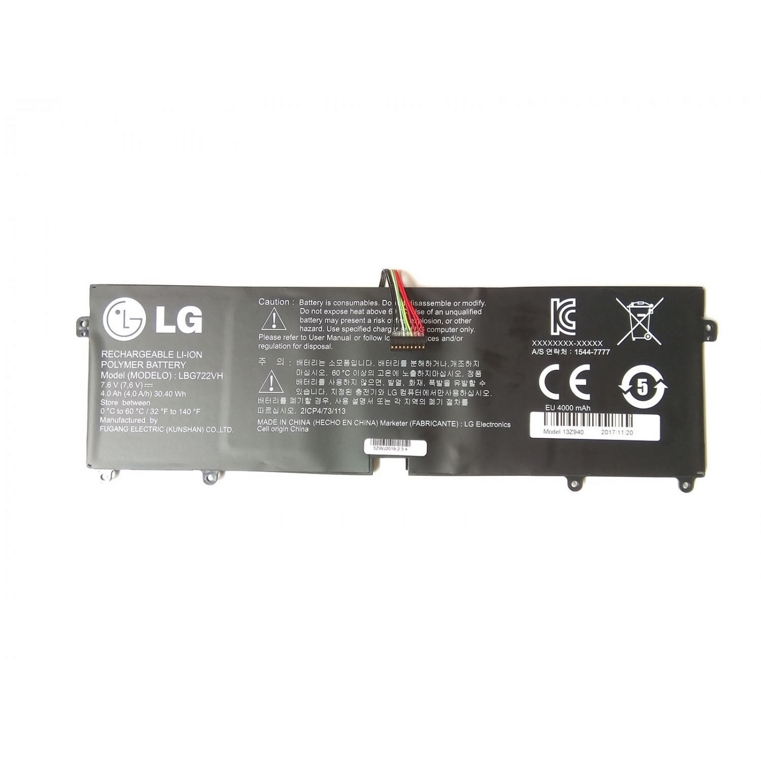 LG LBG722VH batterie originale 7.6V 4000mAh, 30.4Wh pour ordinateur portable LG Gram 13ZD940-GX70K, Gram 15ZD950-GX50K séries