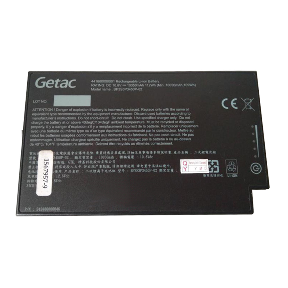 Batterie originale GETAC BP3S3P3450P-02 441880000001 10.8V 10350mAh pour ordinateur portable GETAC 441880000001, BP3S3P3450P-02 séries